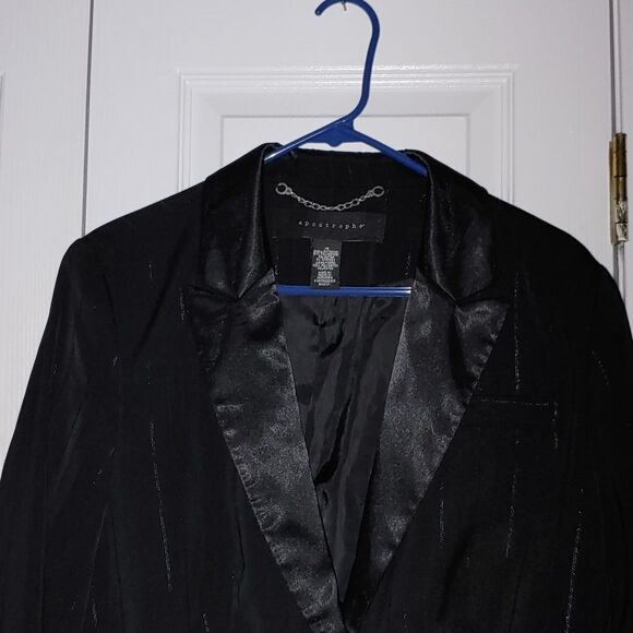 Apostrophe black pinstriped blazer Sz 16 - Picture 3 of 5
